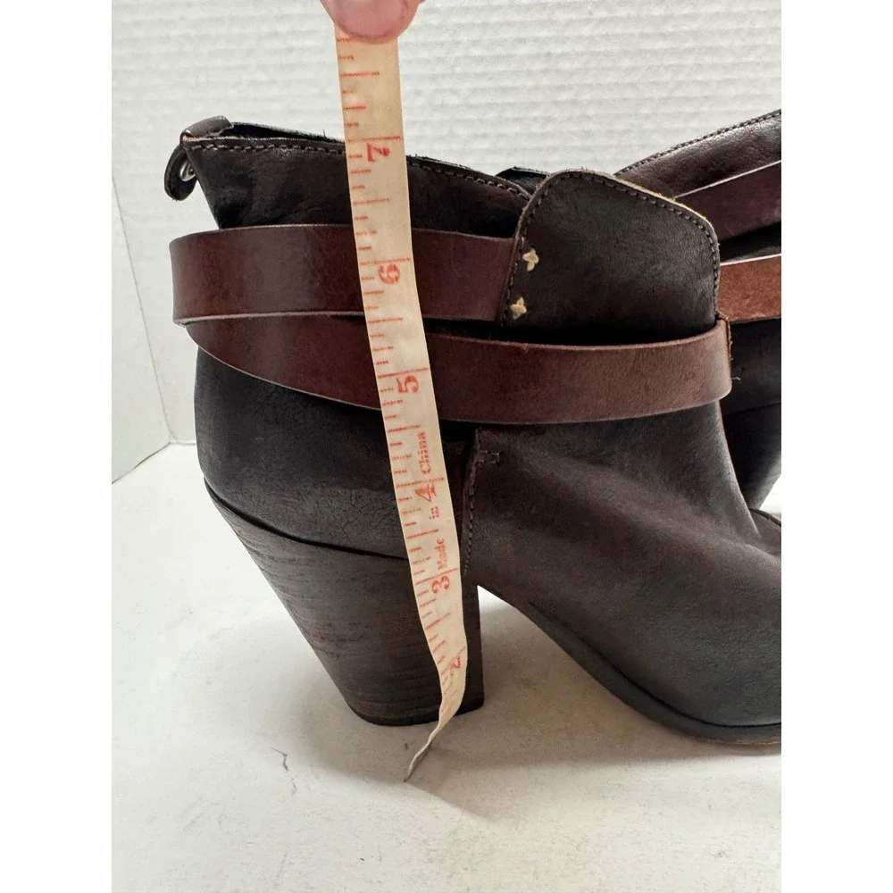 Rag & Bone Harrow Dark Brown Leather Wrap Strap Block Heel Ankle Boots Size 39 9